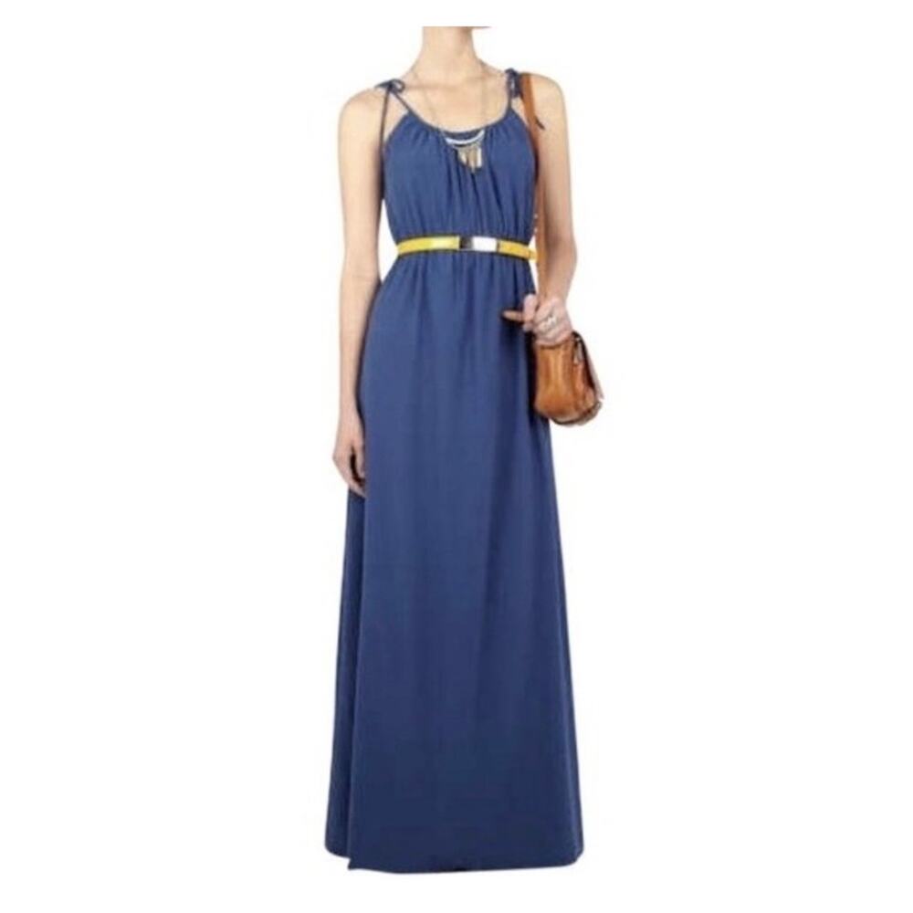 Theory‎ Size S Tylie Maxi Dress Blue Shoulder Tie Spaghetti Strap Elastic Waist
